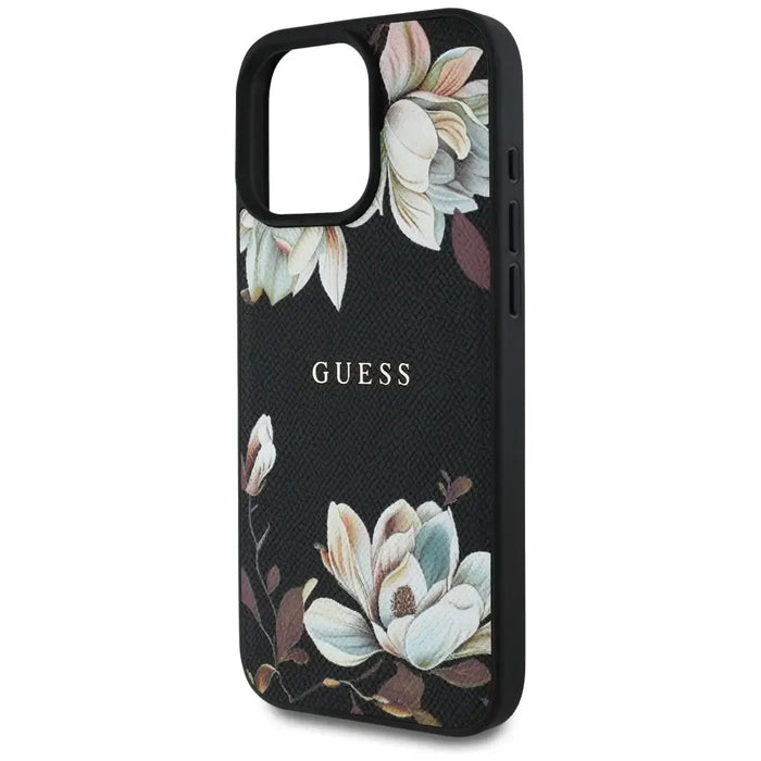 Guess Grained Printed Flower Pattern MagSafe case for iPhone 16 Pro black - Cell phone cases and covers<<<HurtelXML