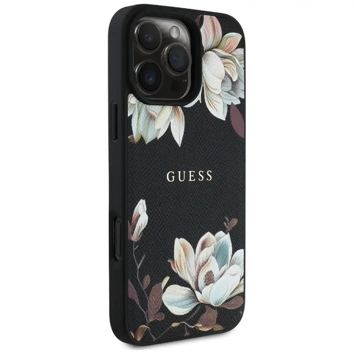 Guess Grained Printed Flower Pattern MagSafe case for iPhone 16 Pro black - Cell phone cases and covers<<<HurtelXML