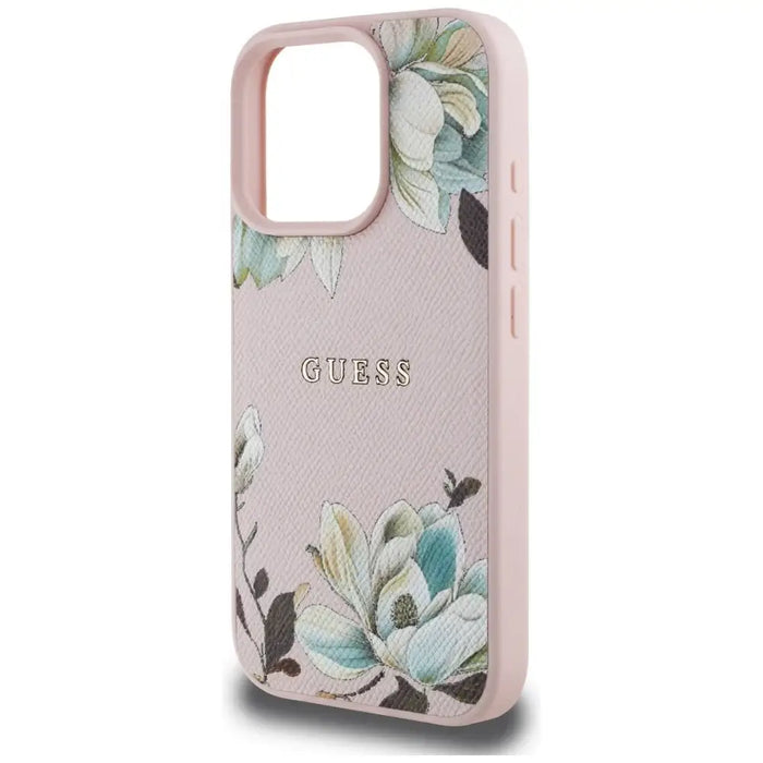 Guess Grained Printed Flower Pattern MagSafe Case for iPhone 16 Pro Pink - Cell phone cases and covers<<<HurtelXML