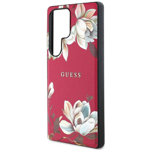 Guess Grained Printed Flower Pattern MagSafe Case for Samsung Galaxy S25 Ultra Fuchsia - Cell phone cases