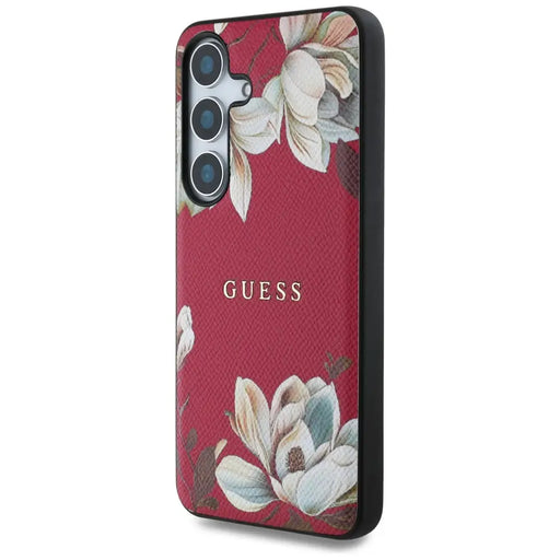 Guess Grained Printed Flower Pattern MagSafe case for Samsung Galaxy S25 fuchsia - Cell phone cases