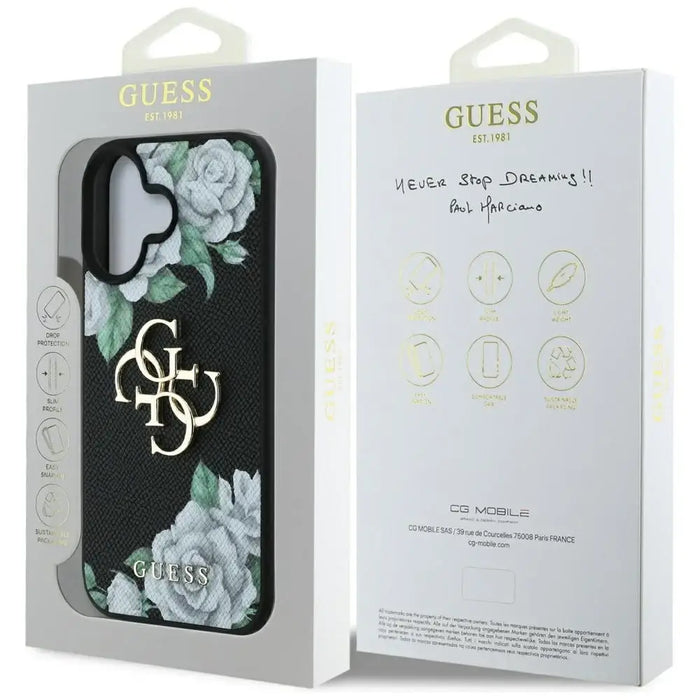 Guess Grained Roses Big 4G logo case for iPhone 16 - black - Cell phone cases and covers<<<HurtelXML