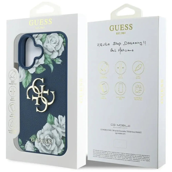 Guess Grained Roses Big 4G logo case for iPhone 16 - blue - Cell phone cases and covers<<<HurtelXML