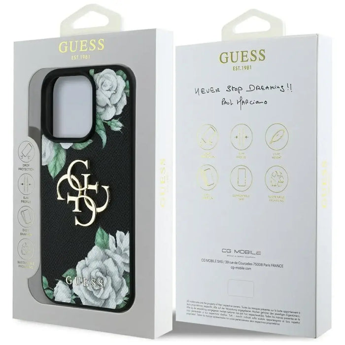 Guess Grained Roses Big 4G logo case for iPhone 16 Pro Max - black - Cell phone cases and covers<<<HurtelXML