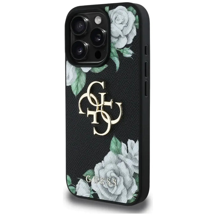 Guess Grained Roses Big 4G logo iPhone 16 Pro case - black - Cell phone cases and covers<<<HurtelXML