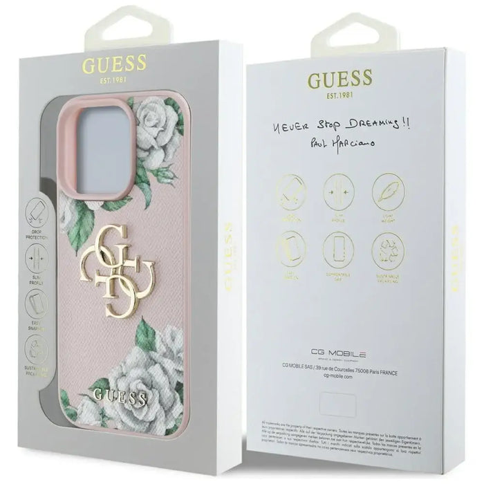 Guess Grained Roses Big 4G logo iPhone 16 Pro case - pink - Cell phone cases and covers<<<HurtelXML