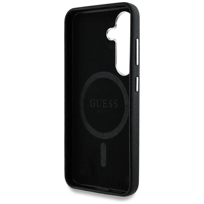 Guess Grained Triangle Logo MagSafe case for Samsung Galaxy S25 - black - Cell phone cases and covers<<<HurtelXML
