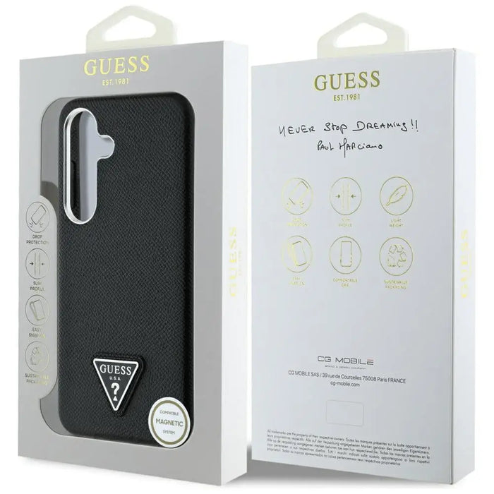 Guess Grained Triangle Logo MagSafe case for Samsung Galaxy S25 - black - Cell phone cases and covers<<<HurtelXML