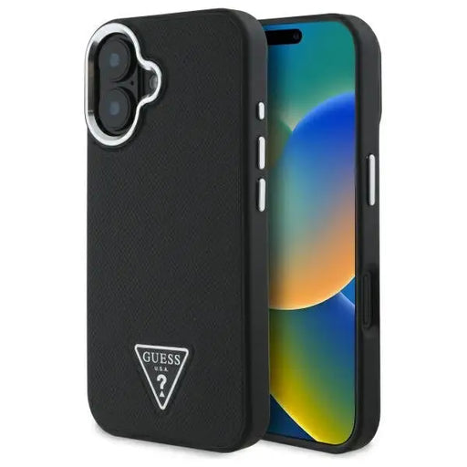 Guess Grained Triangle MagSafe case for iPhone 16 - black - Cell phone cases and covers<<<HurtelXML
