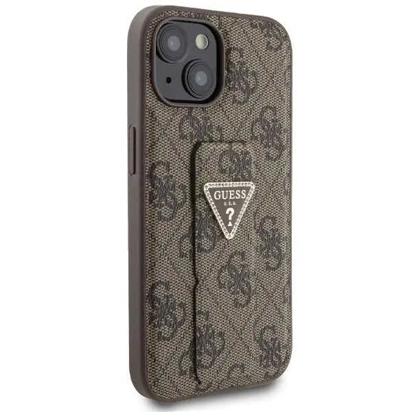 Guess Grip Stand 4G Triangle Strass case for iPhone 15 - brown - Cell phone cases and covers<<<HurtelXML