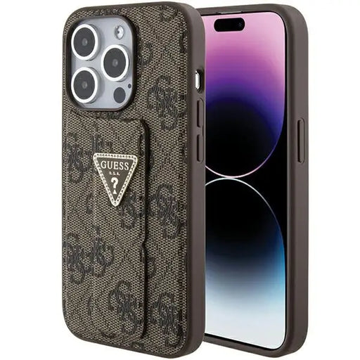 Guess Grip Stand 4G Triangle Strass case for iPhone 15 Pro - brown - Cell phone cases and covers<<<HurtelXML