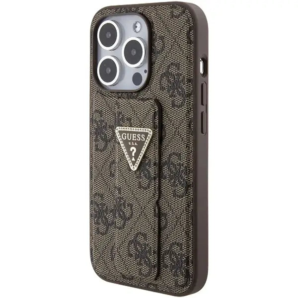 Guess Grip Stand 4G Triangle Strass case for iPhone 15 Pro - brown - Cell phone cases and covers<<<HurtelXML