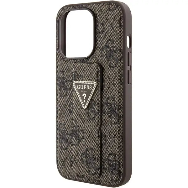 Guess Grip Stand 4G Triangle Strass case for iPhone 15 Pro Max - brown - Cell phone cases and covers<<<HurtelXML