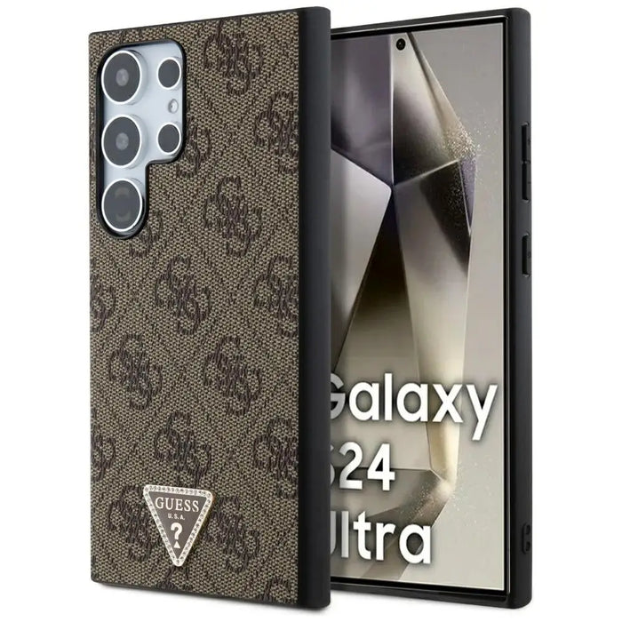 Guess Grip Stand 4G Triangle Strass Case for Samsung Galaxy S24 Ultra - Brown - Cell phone cases and covers<<<HurtelXML
