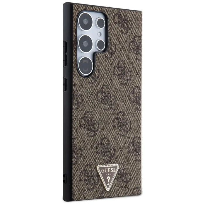 Guess Grip Stand 4G Triangle Strass Case for Samsung Galaxy S24 Ultra - Brown - Cell phone cases and covers<<<HurtelXML