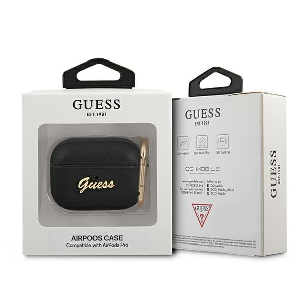 Guess GUAPSASMK AirPods Pro cover black/black Saffiano Script Metal Collection - Cell phone cases and covers<<<HurtelXML