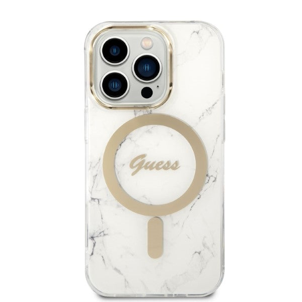 Guess GUBPP14LHMEACSH Case+ Charger Set iPhone 14 Pro 6.1’’ white/white hard case Marble MagSafe - Cell phone cases