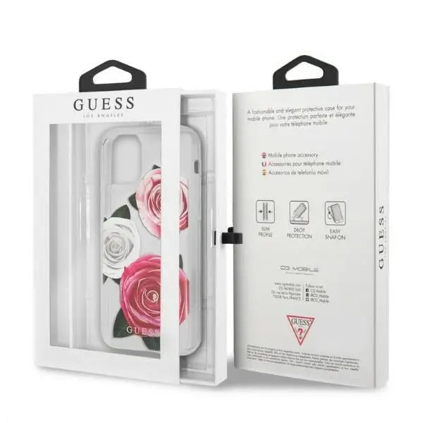Guess GUHCN58ROSTRT iPhone 11 Pro transparent hardcase Flower Desire Pink & White Rose - Cell phone cases