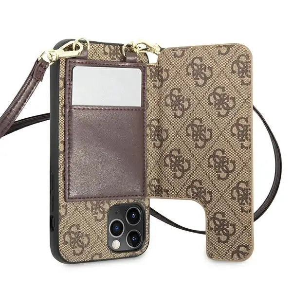 Guess GUHCP12MCB4GB iPhone 12/12 Pro 6.1 ’brown / brown hardcase 4G Crossbody Cardslot - Cell phone cases