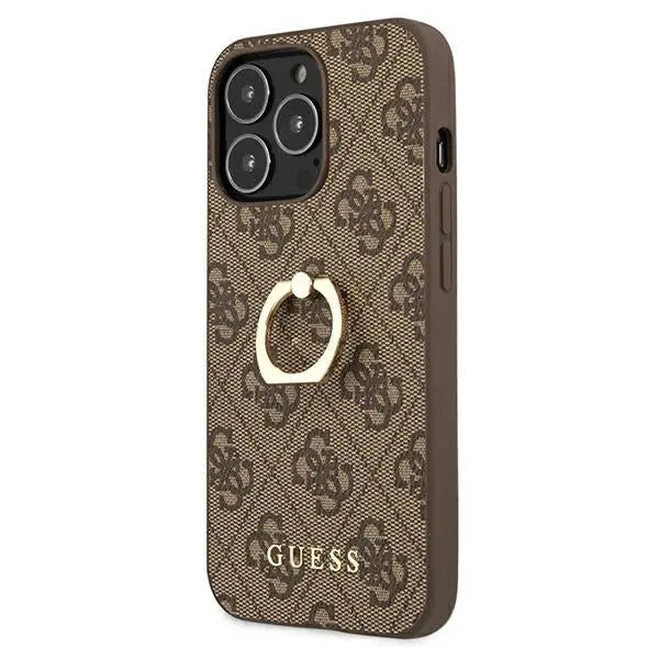 Guess GUHCP13L4GMRBR iPhone 13 Pro / 13 6.1’’ brown/brown hardcase 4G with ring stand - Cell phone cases