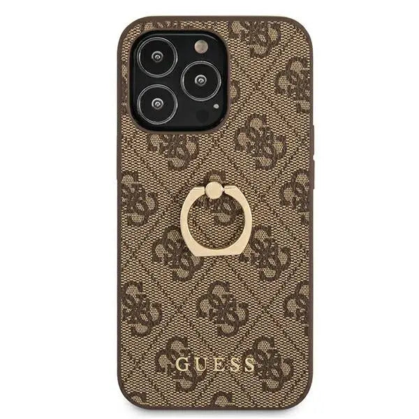 Guess GUHCP13L4GMRBR iPhone 13 Pro / 13 6.1’’ brown/brown hardcase 4G with ring stand - Cell phone cases