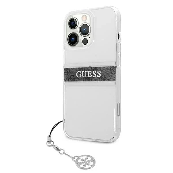 Guess GUHCP13LKB4GGR iPhone 13 Pro / 13 6,1’’ Transparent hardcase 4G Grey Strap Charm - Cell phone cases