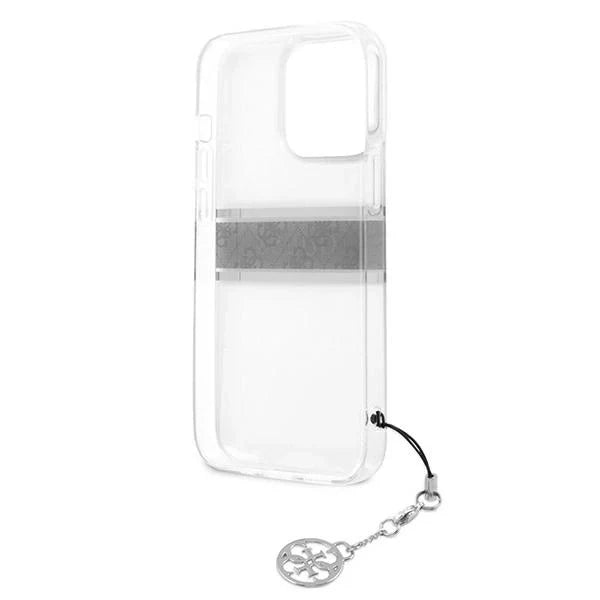 Guess GUHCP13LKB4GGR iPhone 13 Pro / 13 6,1’’ Transparent hardcase 4G Grey Strap Charm - Cell phone cases
