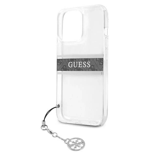 Guess GUHCP13LKB4GGR iPhone 13 Pro / 13 6,1’’ Transparent hardcase 4G Grey Strap Charm - Cell phone cases