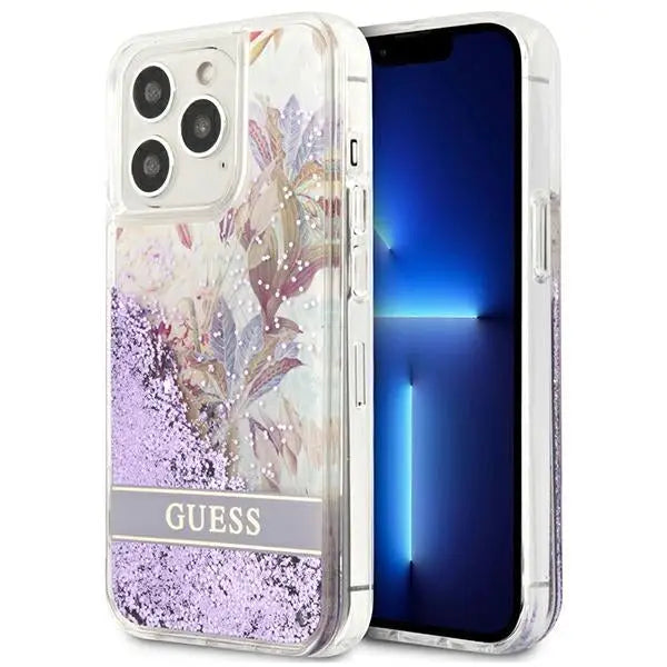Guess GUHCP13LLFLSU iPhone 13 Pro / 13 6.1’’ purple/purple hardcase Flower Liquid Glitter - Cell phone cases