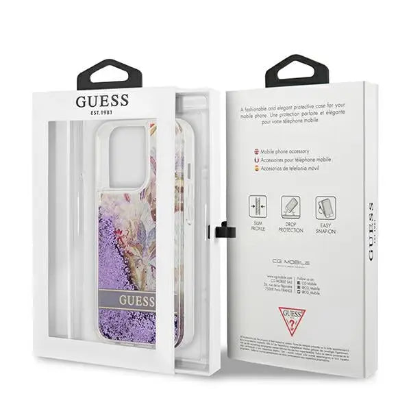 Guess GUHCP13LLFLSU iPhone 13 Pro / 13 6.1’’ purple/purple hardcase Flower Liquid Glitter - Cell phone cases