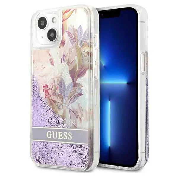 Guess GUHCP13SLFLSU iPhone 13 mini 5.4’’ purple/purple hardcase Flower Liquid Glitter - Cell phone cases
