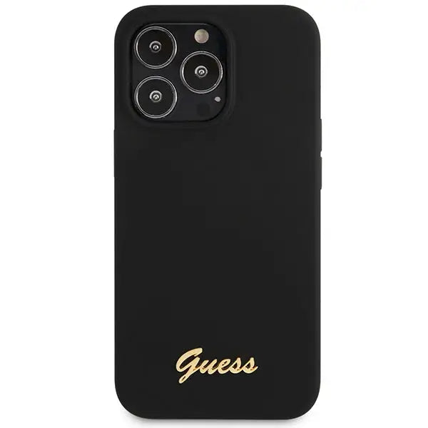 Guess GUHCP13XLSLMGBK iPhone 13 Pro Max 6.7’’ black/black hardcase Silicone Script Gold Logo - Cell phone cases
