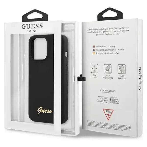 Guess GUHCP13XLSLMGBK iPhone 13 Pro Max 6.7’’ black/black hardcase Silicone Script Gold Logo - Cell phone cases