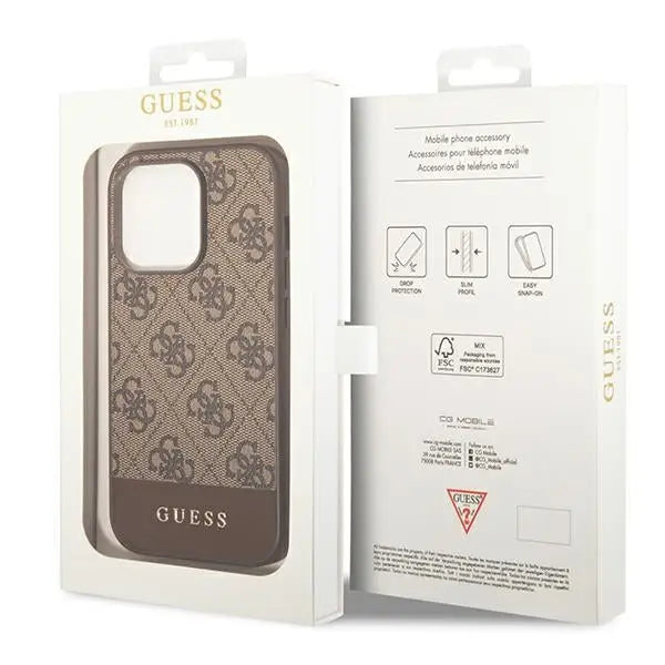 Guess GUHCP14LG4GLBR iPhone 14 Pro 6.1’’ brown/brown hard case 4G Stripe Collection - Cell phone cases