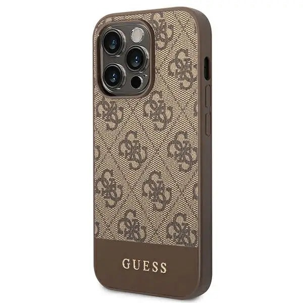 Guess GUHCP14LG4GLBR iPhone 14 Pro 6.1’’ brown/brown hard case 4G Stripe Collection - Cell phone cases