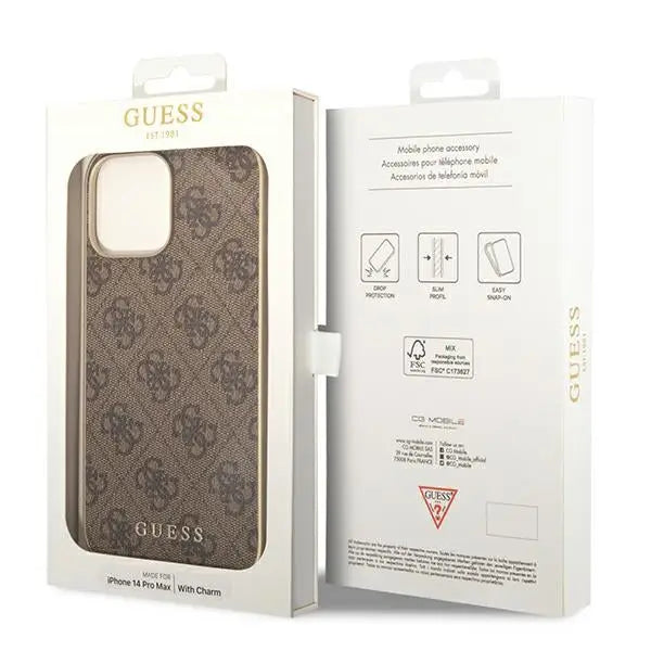Guess GUHCP14LGF4GBR iPhone 14 Pro 6.1 ’brown / brown hardcase 4G Charms Collection - Cell phone cases