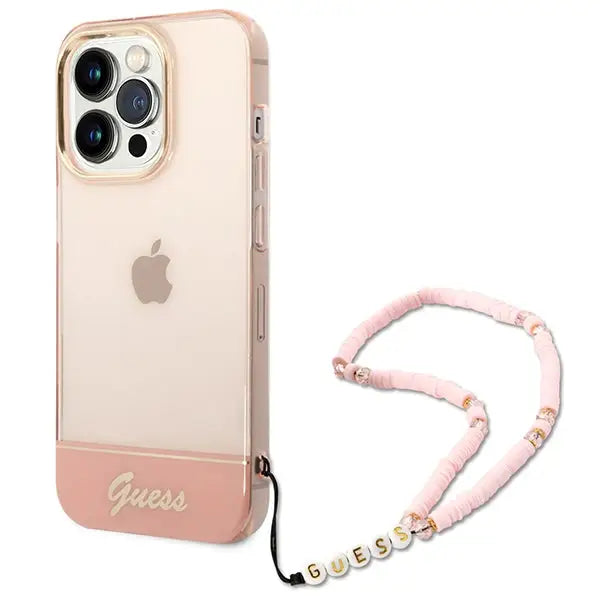 Guess GUHCP14LHGCOHP iPhone 14 Pro 6.1’’ pink/pink hardcase Translucent Pearl Strap - Cell phone cases