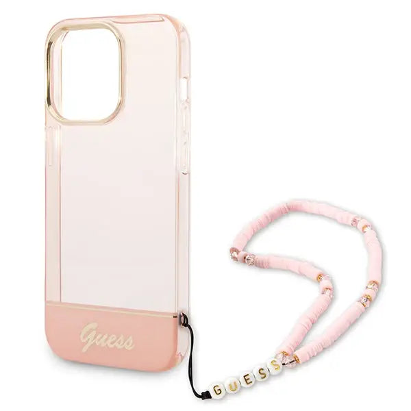 Guess GUHCP14LHGCOHP iPhone 14 Pro 6.1’’ pink/pink hardcase Translucent Pearl Strap - Cell phone cases