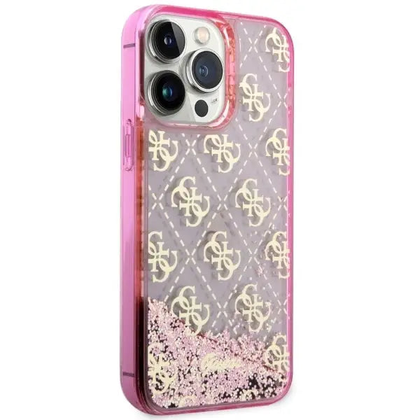 Guess GUHCP14LLC4PSGP iPhone 14 Pro 6.1’’ pink/pink hardcase Liquid Glitter 4G Transculent - Cell phone cases
