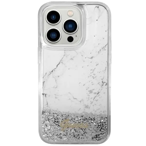 Guess GUHCP14LLCSGSGH iPhone 14 Pro 6.1’’ white/white hardcase Liquid Glitter Marble - Cell phone cases