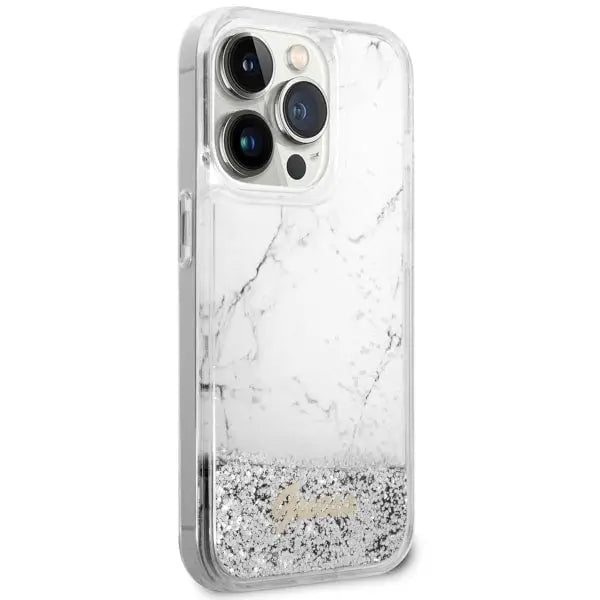 Guess GUHCP14LLCSGSGH iPhone 14 Pro 6.1’’ white/white hardcase Liquid Glitter Marble - Cell phone cases