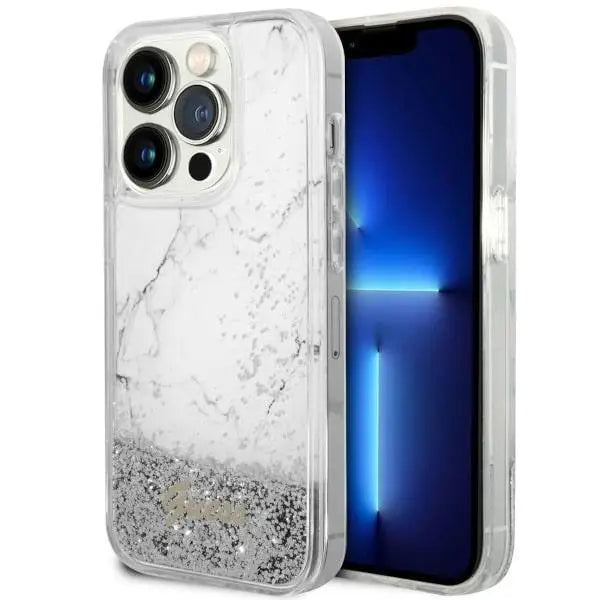 Guess GUHCP14LLCSGSGH iPhone 14 Pro 6.1’’ white/white hardcase Liquid Glitter Marble - Cell phone cases