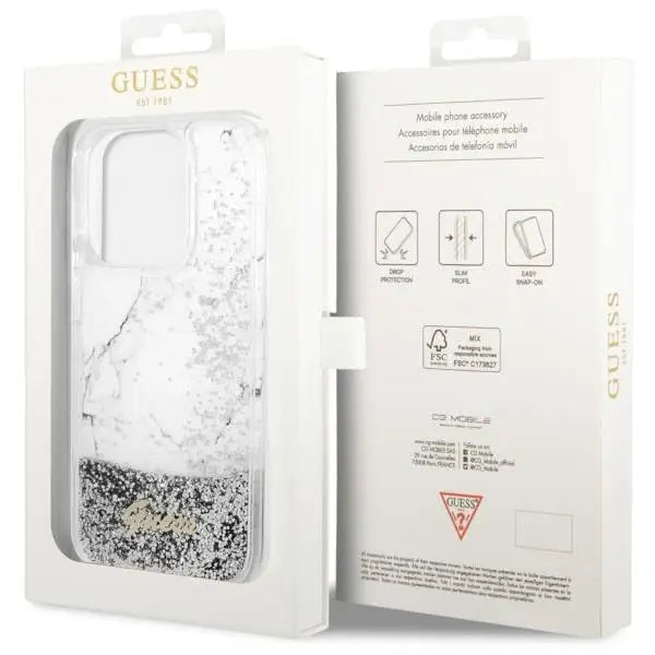 Guess GUHCP14LLCSGSGH iPhone 14 Pro 6.1’’ white/white hardcase Liquid Glitter Marble - Cell phone cases