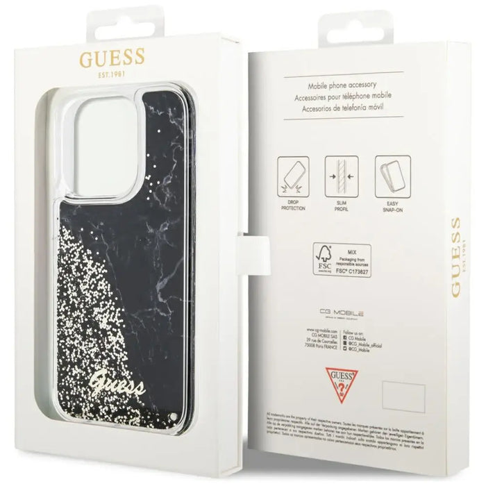 Guess GUHCP14LLCSGSGK iPhone 14 Pro 6.1’’ black/black hardcase Liquid Glitter Marble - Cell phone cases