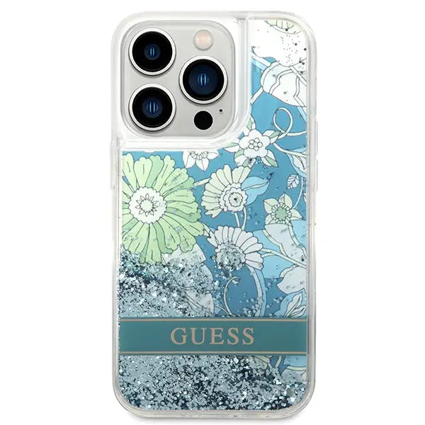 Guess GUHCP14LLFLSN iPhone 14 Pro 6.1’’ green/green hardcase Flower Liquid Glitter - Cell phone cases