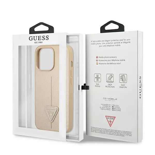 Guess GUHCP14LPSATLE iPhone 14 Pro 6,1 ’beige / beige hardcase SaffianoTriangle Logo - Cell phone cases