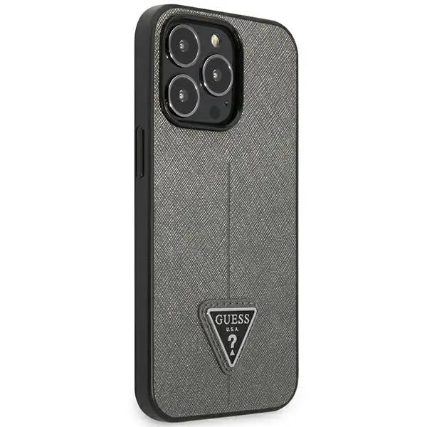 Guess GUHCP14LPSATLG iPhone 14 Pro 6.1 ’silver / silver hardcase SaffianoTriangle Logo - Cell phone cases