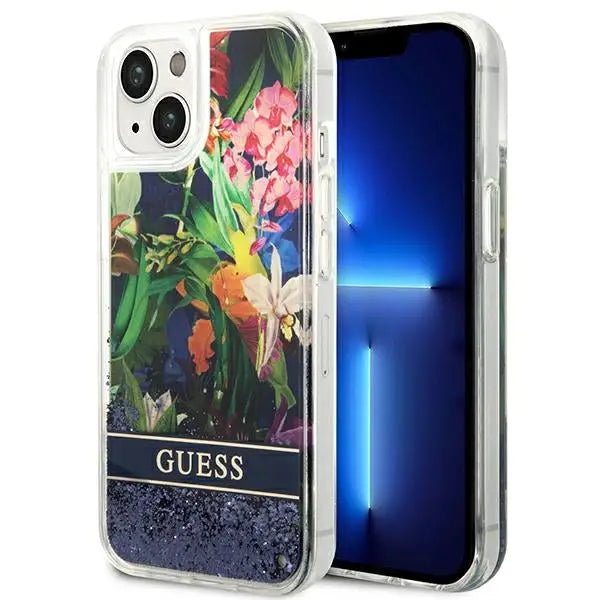 Guess GUHCP14MLFLSB iPhone 14 Plus 6.7 ’blue / blue hardcase Flower Liquid Glitter - Cell phone cases