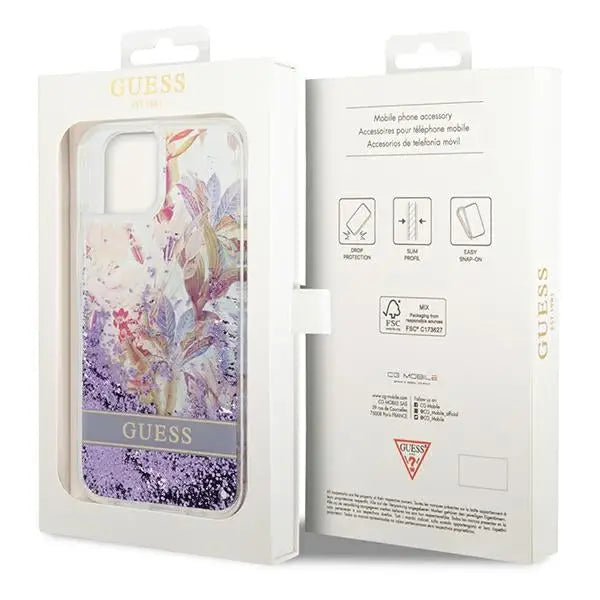 Guess GUHCP14MLFLSU iPhone 14 Plus 6.7 ’violet / purple hardcase Flower Liquid Glitter - Cell phone cases