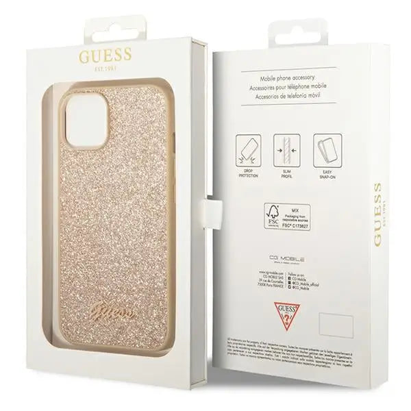 Guess GUHCP14SHGGSHD iPhone 14 6.1’’ gold/gold hard case Glitter Script - Cell phone cases and covers<<<HurtelXML